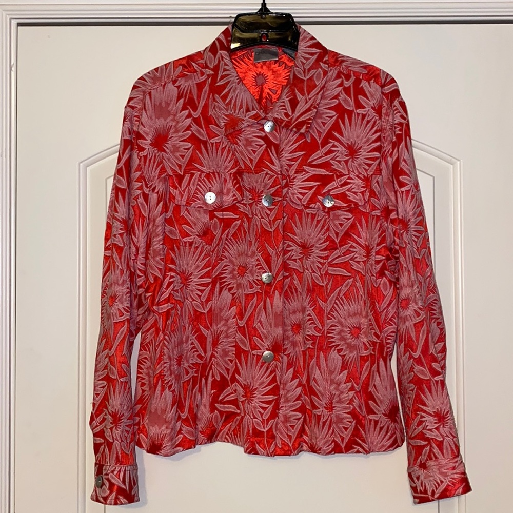 Chico’s Rayon/Silk Flowered Jacket - image 1
